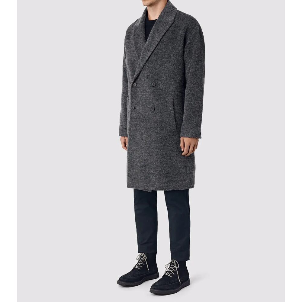 Allsaints | Mens Iverson Woll-Blend Overcoat Peaked Lapels Lined Size Medium